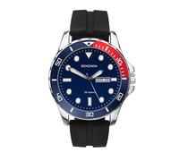 Sekonda Balearic Mens 44mm Quartz Watch in Blue with Analogue Day/Date Display, and Black Rubber Strap 1580