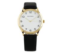Sekonda Black and Gold Leather White Dial Strap Watch 1854