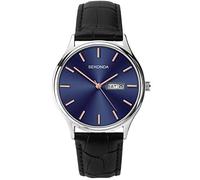 Sekonda Black Leather Midnight Blue and Rose-Gold Dial Watch 1701
