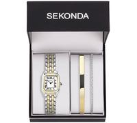 Sekonda Ladies Monica 3 Piece Gift Set with White Dial Watch, Gold Bangle & Silver Bracelet