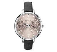 Sekonda Editions 37mm Ladies Silver Case Watch Grey Lace Patterned Dial Three Hand Analogue Quartz with PU strap