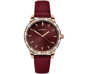 Sekonda Editions Ladies Analogue Quartz Watch with Rose Gold Case and Burgundy Strap 40335
