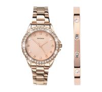 Sekonda Elizabeth Gift Set Rose Gold Bracelet Pink Dial Rose Gold Bangle Women's Quartz Watch 33mm with Stone Set Case, Analogue Display and Stai