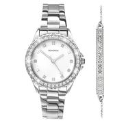 Sekonda Elizabeth Gift Set Silver Bracelet White Dial Silver Bracelet Women's Quartz Watch 33mm with Stone Set Case, Analogue Display and Stainless Steel Bracelet