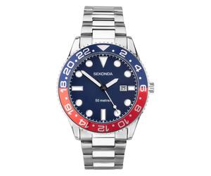 Sekonda Gents Ocean Blue & Red Dial Stainless Steel Watch