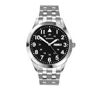 Sekonda Glide Mens 43mm Silver Quartz Watch with Black Dial and Stainless Steel Bracelet Day Date Function 30m Water Resistance
