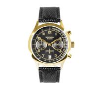 Sekonda 30237 Men's Tachymeter Leather Strap Watch, Black/Gold