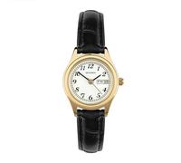 Sekonda Hughes Womens Analogue Watch 25mm Gold Leather Upper Strap | 30 Metres Water Resistance, date display, ion-plated case, Japanese quartz movement