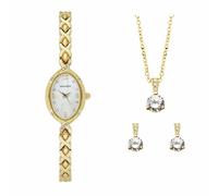 Sekonda Ladies White Dial Gold Tone Bracelet Watch and Jewellery Gift Set