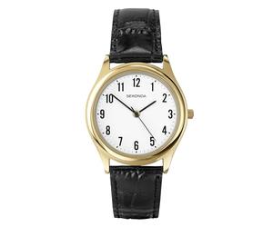Sekonda Mens 40mm Evans Classic Three Hand Analogue Quartz Watch Alloy Case with Black Leather Strap