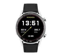 Sekonda Mens Active Plus 45 mm Smart Watch - Black Leather Strap Silver