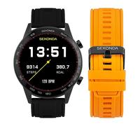 Sekonda Mens Active Plus 45 mm Smart Watch Gift Set - Black & Orange Silicone Interchangeable Straps