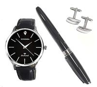 Sekonda Mens Analogue Leather Strap Watch Pen and Cufflink Set