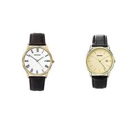 Sekonda Men's Analogue Quartz Watch with 38mm Alloy Case, White Dial and Leather Upper Strap 3676 & Men's Quartz Watch with Beige Dial Analogue Display and Black Leather Strap 3697.27