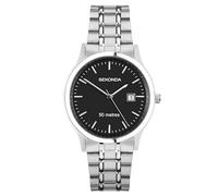 Sekonda Mens Davies Classic 42 mm Stainless Steel Silver Watch With Black Dial 3 Hand 50 m Waterproof Folding Clasp Bracelet With Date Window And Minute Track