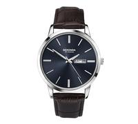 Sekonda Mens Jackson 40mm Quartz Watch with Blue Day/Date Dial Silver Case Leather Upper Strap