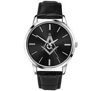 Sekonda Men's Masonic Analogue Quartz Watch with Black Dial and Black Leather Strap 90094