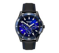 Orginal Sekonda Mens Watch 44mm Blue Dial Multifunction Leather Strap 50M