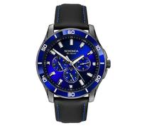 Sekonda Men's Midnight Black Leather Upper Strap with Dark Blue Dial Watch Black