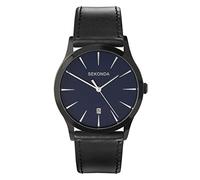 SEKONDA Men's Quartz Watch with Blue Dial Analogue Display and Black PU Strap 3536