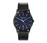 SEKONDA Men's Quartz Watch with Blue Dial Analogue Display and Black PU Strap 3536