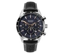 Sekonda Mens Stainless Steel Black Chronograph Dial Leather Strap Watch 1700