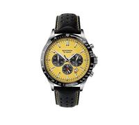 Sekonda Men's Velocity Black Leather Upper Strap with Yellow Dial Watch, Black, Men Black