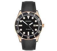 Sekonda Ocean Mens 43mm Quartz Watch in Black with Analogue Date Display, and Black Leather Strap 30138