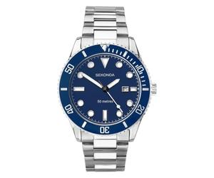 Sekonda Oceans Mens 43mm Quartz Watch in Blue with Analogue Date Display, and Silver Stainless Steel Bracelet 1789