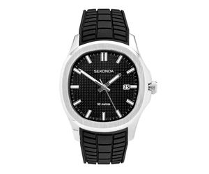 Sekonda Octaire 40mm Mens TV Silver Analogue Watch with Black Strap