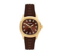 Sekonda Octaire Ladies Watch in Gold with Brown Silicone Strap | Brown sunray dial, Cushion-shaped ion-plated case, 30m water resistant, Brown silicone strap, Japanese quartz, 2yr guarantee