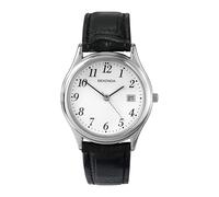 Sekonda Robinson 40mm Mens Silver Watch with White Dial Analogue Display Date Window and Black Leather Strap