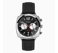 Sekonda Sekonda Airborne Men's Chronograph Watch | Silver Case & Black Leather Strap with Black Dial | 30028