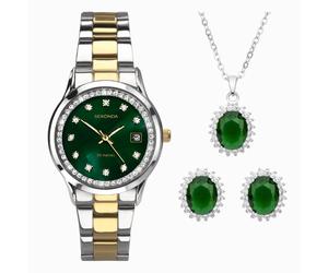 Sekonda Sekonda Catherine Ladies Watch Gift Set | Silver Alloy Case & Two Tone Stainless Steel Bracelet with Green Mother of Pearl Dial | 49038