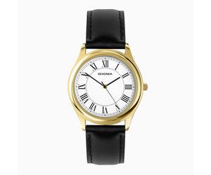 Sekonda Sekonda Evans Men's Watch | Gold Alloy Case & Black Leather Strap with White Dial | 30250