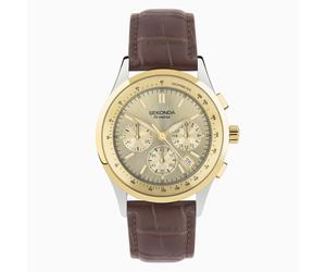 Sekonda Sekonda Racer Chronograph Men's Watch | Two Tone Alloy Case & Brown Leather Strap with Champagne Dial | 30110