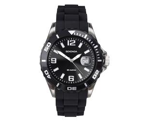 Sekonda Soloman Mens Analogue Watch 44mm Black Silicone Strap