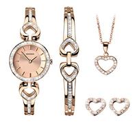 Sekonda Womens 26mm Stone Set Rose Gold Watch Gift Set with Heart Bracelet Earrings and Necklace