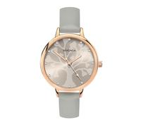Sekonda Womens 35mm Analogue Classic Quartz Watch with Rose Gold Case Tree Patterned Dial with Stone Set Markers and Grey PU Strap