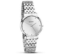 Sekonda Womens Analogue Quartz Watch Silver Coloured Case and Stainless Steel Bracelet, with Silver Sunray Stone Set Dial 2444