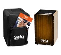 Sela SE-061 Varios Cajon Brown bundle with backpack, cajon pad and teaching materials