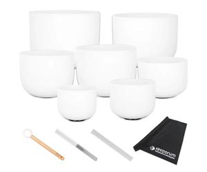 Sela SECF Set 7-Piece Singing Bowl Set Crystal Singing Bowl Frosted 440 Hz with Keepdrum Cloth
