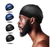 Selalu 4Pcs Wave Cap, Silk Stocking Wave Caps for 360 Waves, Good Compression Over Silky Durag for Men, Large Size Stain Caps Suitable for Adult Wave Shower Cap (Black Blue)