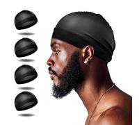 Selalu 4Pcs Wave Cap, Silk Stocking Wave Caps for 360 Waves, Silky Durag for Men, Stain Caps (2*Blue 2*Black), 4*black, One size