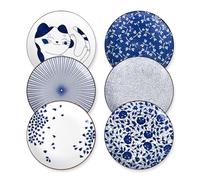 Selamica 10 Inch Kitchen Serving Plates, Large Dessert Plates Ceramic for Salad Pasta Steak, Microwave Dishwasher Safe, Set of 6, Blue