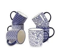 Selamica 10 oz Coffee Mugs Set of 6 with Handle, Coffee Cups Ceramic for Cappuccino Latte Cocoa Milk Tea, Dishwasher Microwave Safe, Vintage Blue