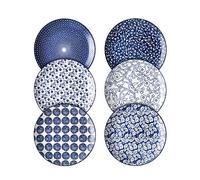Selamica 8 inch Porcelain Dinner Plates, Large Size Serving Plate for Salad, Pancakes, Steak, Set of 6, Vintage Blue