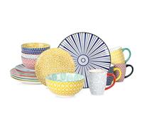 Selamica Ceramic 16-Pieces Dinnerware Set for 4, Includes Dishes, Plates, Bowls, Assorted Colors