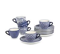 Selamica Ceramic 2 oz Espresso Cups, Small Expresso Coffee Cup Set with Saucers, Porcelain Mini Demitasse Cups for Latte Mocha Tea, Set of 6, Vintage Blue