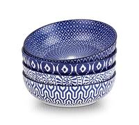 Selamica Ceramic 30 Ounce Pasta Bowls set of 4, 8 inch Serving Bowl Wide and Shallow Microwave Dishwasher Safe, Vintage Blue